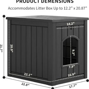 Alternative view of WTFGO Cat Litter Box Enclosure, Plastic Hidden Litter Box Side Table with Openable Front Door, Waterproof & Weatherproof Cat Box Enclosure Cabinet for Indoor & Outdoor Use (Black)