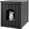 WTFGO Cat Litter Box Enclosure, Plastic Hidden Litter Box Side Table with Openable Front Door, Waterproof & Weatherproof Cat Box Enclosure Cabinet for Indoor & Outdoor Use (Black)